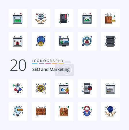 Ilustración de 20 Seo Line Lleno icono de color Pack como bombilla seo como mockup seo - Imagen libre de derechos