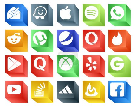 Illustration for 20 Social Media Icon Pack Including youtube. yelp. opera. xbox. quora - Royalty Free Image