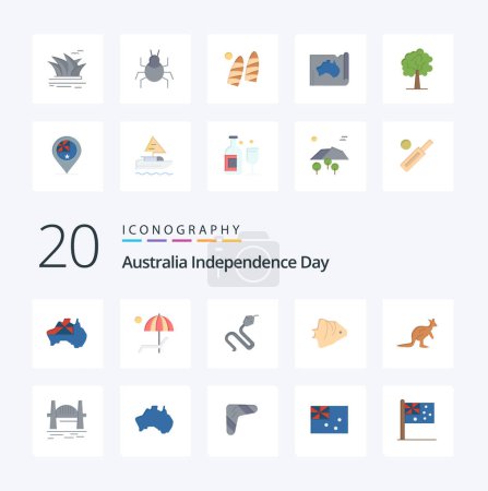 Ilustración de 20 Australia Día de la Independencia Flat Color icon Pack. como banner. Océano. Verano. coral. rey - Imagen libre de derechos