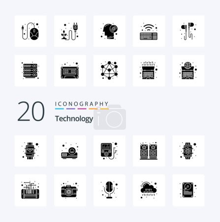 Illustration for 20 Technology Solid Glyph icon Pack like mobile feature mp pwatch device - Royalty Free Image