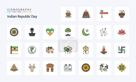 Téléchargez les illustrations : Pack icône 25 Indian Republic Day Line Filled Style - en licence libre de droit