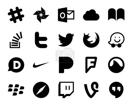 Ilustración de 20 Paquete de iconos de medios sociales incluyendo pandora. disqus. acciones. waze. zorro fuego - Imagen libre de derechos