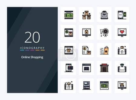 Illustration for 20 Online Shopping line Filled icon for presentation - Royalty Free Image