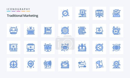 Téléchargez les illustrations : Pack de 25 icônes traditionnelles marketing bleu - en licence libre de droit