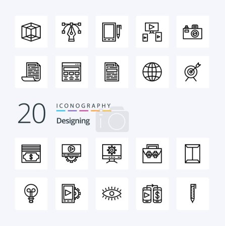 Illustration for 20 Designing Line icon Pack like open window setting toolkit construction - Royalty Free Image