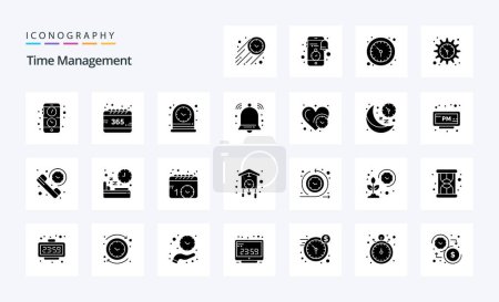 Ilustración de 25 Gestión del tiempo Paquete de iconos de glifos sólidos - Imagen libre de derechos