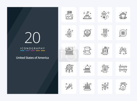 Téléchargez les illustrations : 20 Usa icône de contour pour la présentation - en licence libre de droit