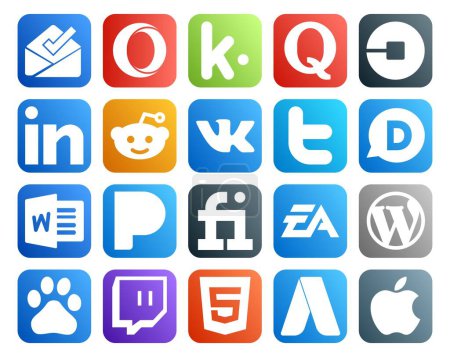 Ilustración de 20 Paquete de iconos de redes sociales, incluidas las artes electrónicas. pandora. linkedin. palabra. tweet - Imagen libre de derechos