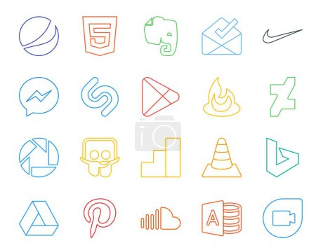 Ilustración de 20 Paquete de iconos de redes sociales incluyendo bing. medios de comunicación. aplicaciones. lc. slideshare - Imagen libre de derechos