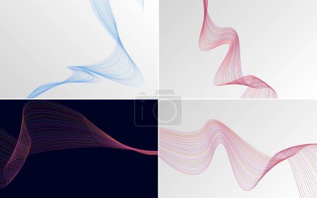 Téléchargez les illustrations : Ensemble de 4 décors vectoriels avec motifs d'ondes géométriques - en licence libre de droit