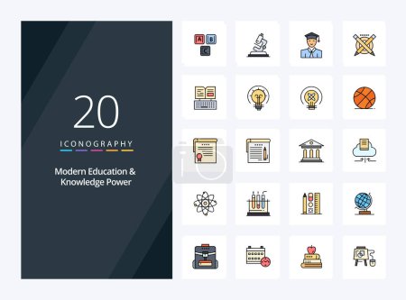 Illustration for 20 Modern Education And Knowledge Power line Filled icon for presentation - Royalty Free Image