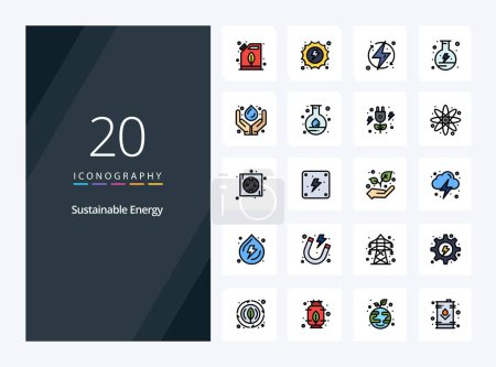 Téléchargez les illustrations : 20 Ligne d'énergie durable Icône remplie pour la présentation - en licence libre de droit
