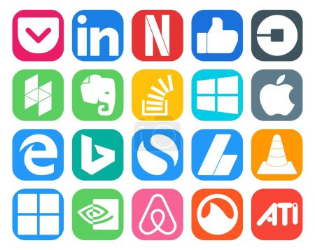 Ilustración de 20 Paquete de iconos de redes sociales Incluyendo simple. borde. evernote. manzana. desbordamiento - Imagen libre de derechos