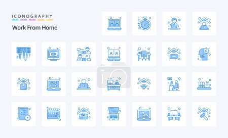 Illustration for 25 Work From Home Blue icon pack - Royalty Free Image
