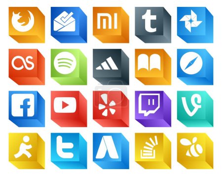 Illustration for 20 Social Media Icon Pack Including vine. yelp. adidas. video. facebook - Royalty Free Image