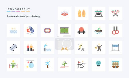 Téléchargez les illustrations : 25 Sports Atributes And Sports Training Pack d'icônes plates - en licence libre de droit