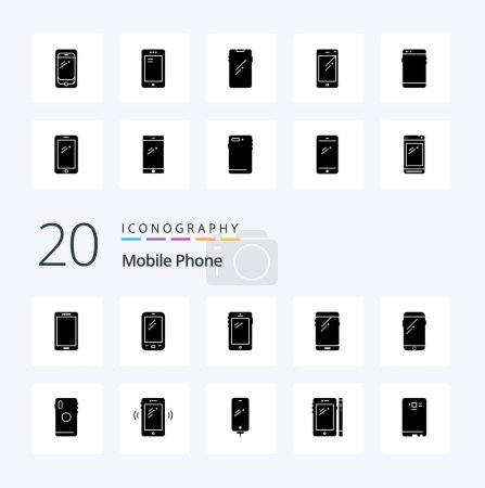 Téléchargez les illustrations : 20 Mobile Phone Solid Glyph icon Pack comme téléphone portable signaux latéraux arrière mobile - en licence libre de droit