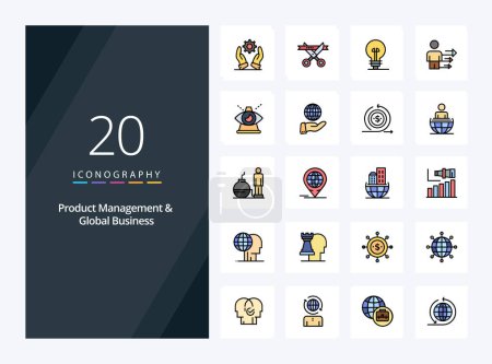 Illustration for 20 Product Managment And Global Business line Filled icon for presentation - Royalty Free Image