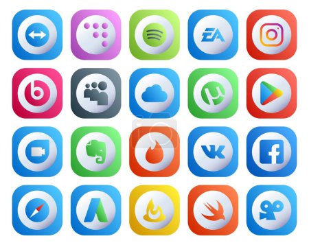 Illustration for 20 Social Media Icon Pack Including facebook. tinder. myspace. evernote. apps - Royalty Free Image