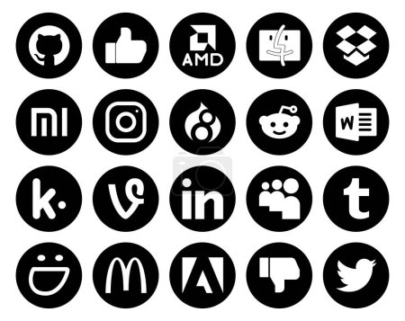 Téléchargez les illustrations : 20 Pack d'icônes de médias sociaux incluant adobe. De la contrebande. reddit. tumblr. liédine - en licence libre de droit
