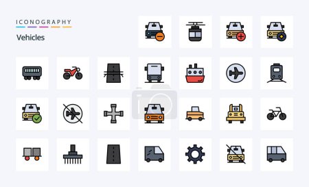 Téléchargez les illustrations : Pack d'icônes de style rempli de 25 véhicules - en licence libre de droit