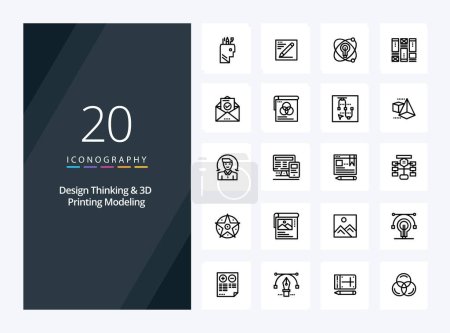Téléchargez les illustrations : 20 Design Thinking And D Impression Modélisation icône contour pour la présentation - en licence libre de droit