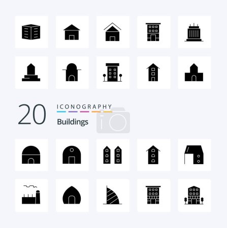 Téléchargez les illustrations : 20 Bâtiments Icône Glyphe solide Pack comme des monuments bâtiments maison magasins maison - en licence libre de droit