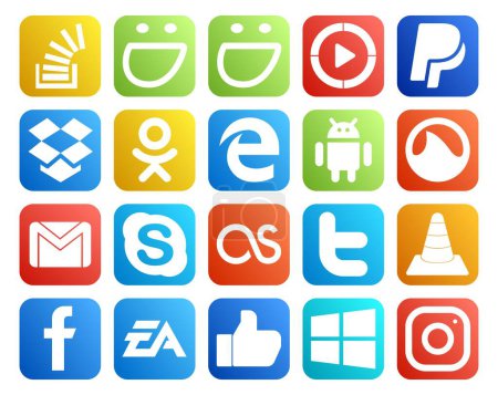 Ilustración de 20 Paquete de iconos de redes sociales Incluyendo chat. Correo. dropbox. Correo electrónico. grooveshark - Imagen libre de derechos