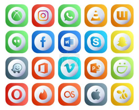 Ilustración de 20 Paquete de iconos de redes sociales Incluyendo powerpoint. vimeo. facebook. oficina. snapchat - Imagen libre de derechos