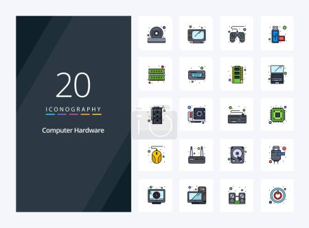 Illustration for 20 Computer Hardware line Filled icon for presentation - Royalty Free Image