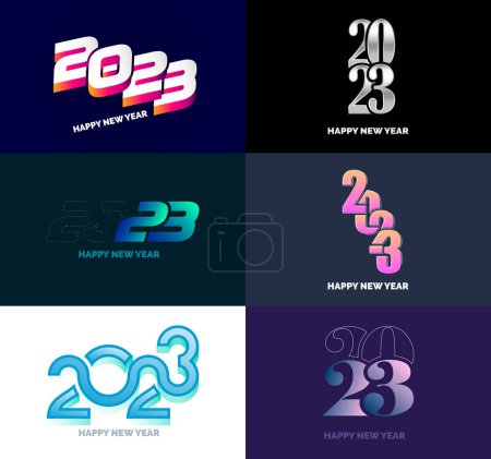 Illustration for Big Collection of 2023 Happy New Year symbols Cover of business diary for 2023 with wishes - Royalty Free Image