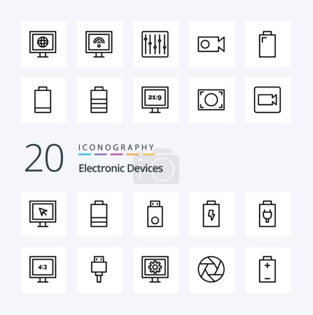 Illustration for 20 Devices Line icon Pack like devices electric devices battery record - Royalty Free Image