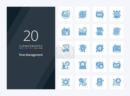 Téléchargez les illustrations : 20 Gestion du temps Icône de couleur bleue pour la présentation - en licence libre de droit