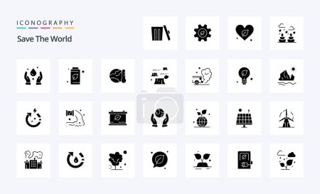 Téléchargez les illustrations : 25 Save The World pack d'icônes Glyphe solide - en licence libre de droit