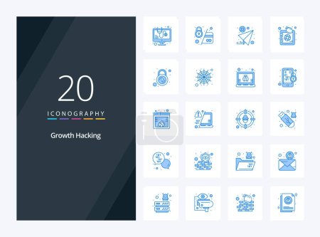 Téléchargez les illustrations : 20 Hacking icône de couleur bleue pour la présentation - en licence libre de droit