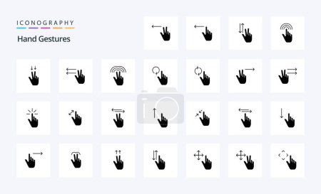 Téléchargez les illustrations : 25 gestes de la main pack icône Glyphe solide - en licence libre de droit