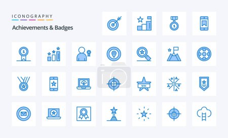 Ilustración de 25 Logros Insignias Paquete icono azul - Imagen libre de derechos
