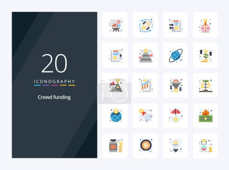 Téléchargez les illustrations : 20 Crowdfunding Flat Color icône pour la présentation - en licence libre de droit