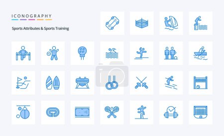 Téléchargez les illustrations : 25 Sports Atributes And Sports Training Pack icône bleue - en licence libre de droit
