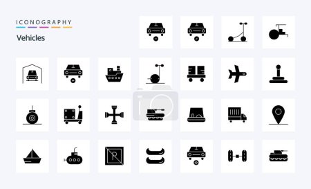 Ilustración de Paquete de iconos de glifo sólido de 25 vehículos - Imagen libre de derechos