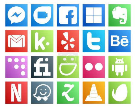 Ilustración de 20 Paquete de iconos de redes sociales incluyendo androide. smugmug. kik. fiverr. behance - Imagen libre de derechos