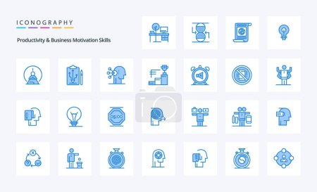 Ilustración de 25 Habilidades de productividad y motivación empresarial Paquete de iconos azul - Imagen libre de derechos