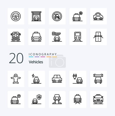 Illustration for 20 Vehicles Line icon Pack like service car automobile electric car - Royalty Free Image