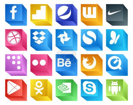 Illustration for 20 Social Media Icon Pack Including apps. quicktime. simple. browser. behance - Royalty Free Image