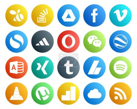 Téléchargez les illustrations : 20 Pack d'icônes pour médias sociaux incluant tumblr. accès microsoft. vidéo. google earth. wechat - en licence libre de droit