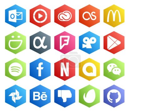Ilustración de 20 Paquete de iconos de redes sociales Incluyendo Google allo. facebook. smugmug. Spotifique. Juego de Google - Imagen libre de derechos