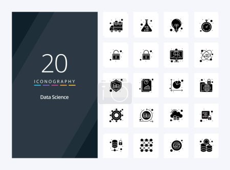 Téléchargez les illustrations : 20 Data Science icône Glyphe solide pour la présentation - en licence libre de droit