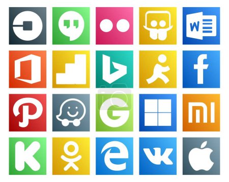 Ilustración de 20 Paquete de iconos de redes sociales incluyendo kickstarter. Delicioso. google analytics. groupon. camino - Imagen libre de derechos