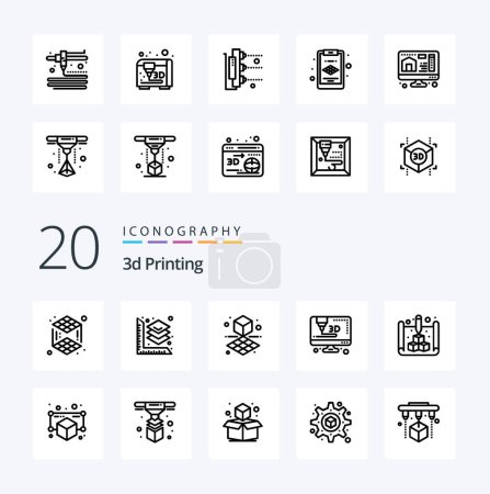 Ilustración de 20 Icono de línea de impresión 3d Pack como impresión de escáner de modelado 3d - Imagen libre de derechos