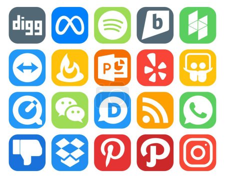 Ilustración de 20 Paquete de iconos de redes sociales Incluyendo aversión. rss. powerpoint. disqus. wechat - Imagen libre de derechos